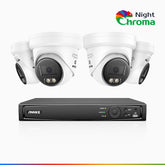 NightChroma<sup>TM</sup> NBRK800 - 4K  8 Channel 4 Cameras Outdoor PoE Security  System, Red Blue Flashing Lights & Siren, 3840*2160@25 fps, Acme Color & IR Night Vision, Human & Vehicle Detection, Two-Way Audio, IP67 Weatherproof, All-Metal Housing